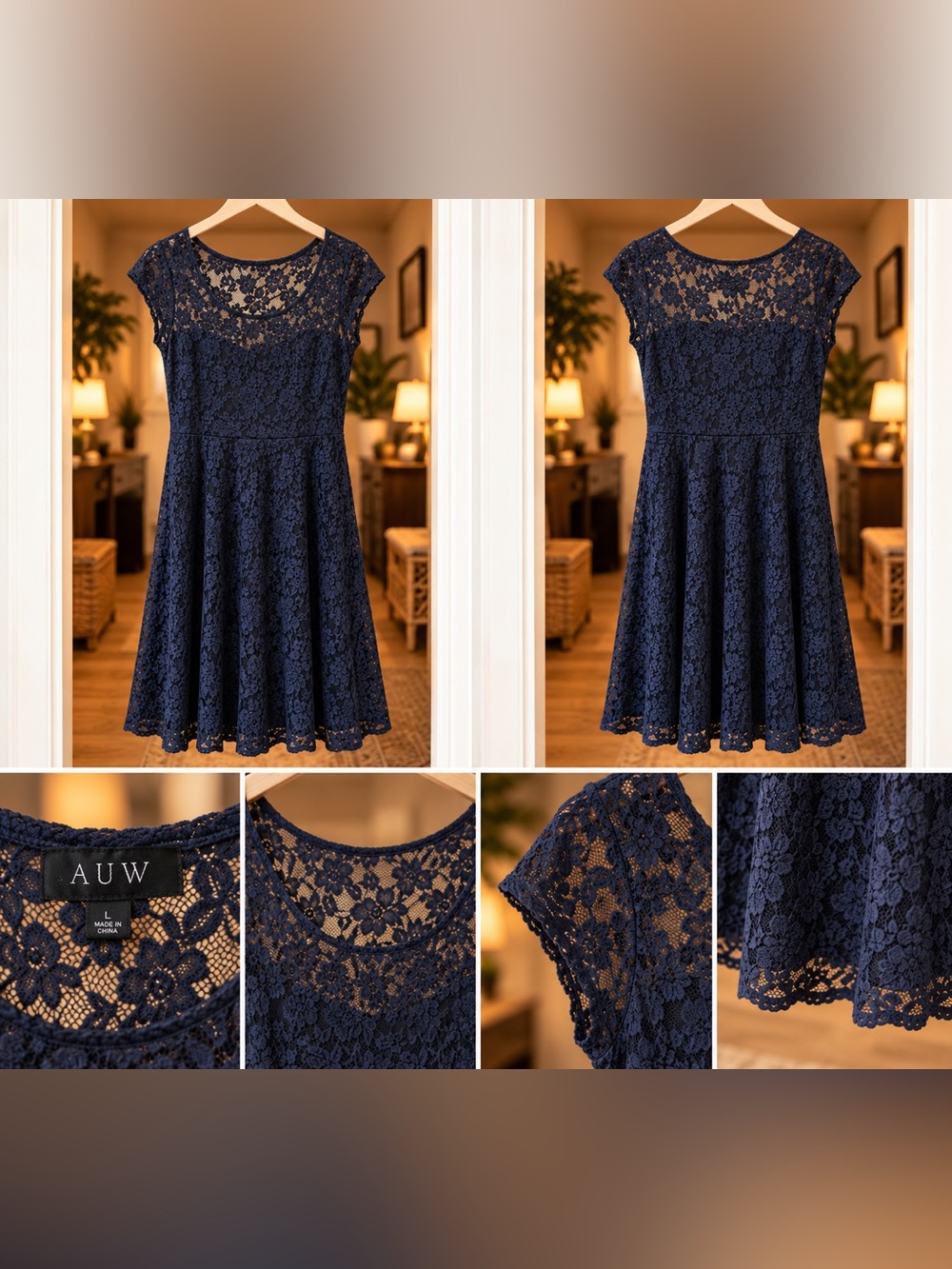 Girls' Navy Lace Fit-and-Flare Dress
